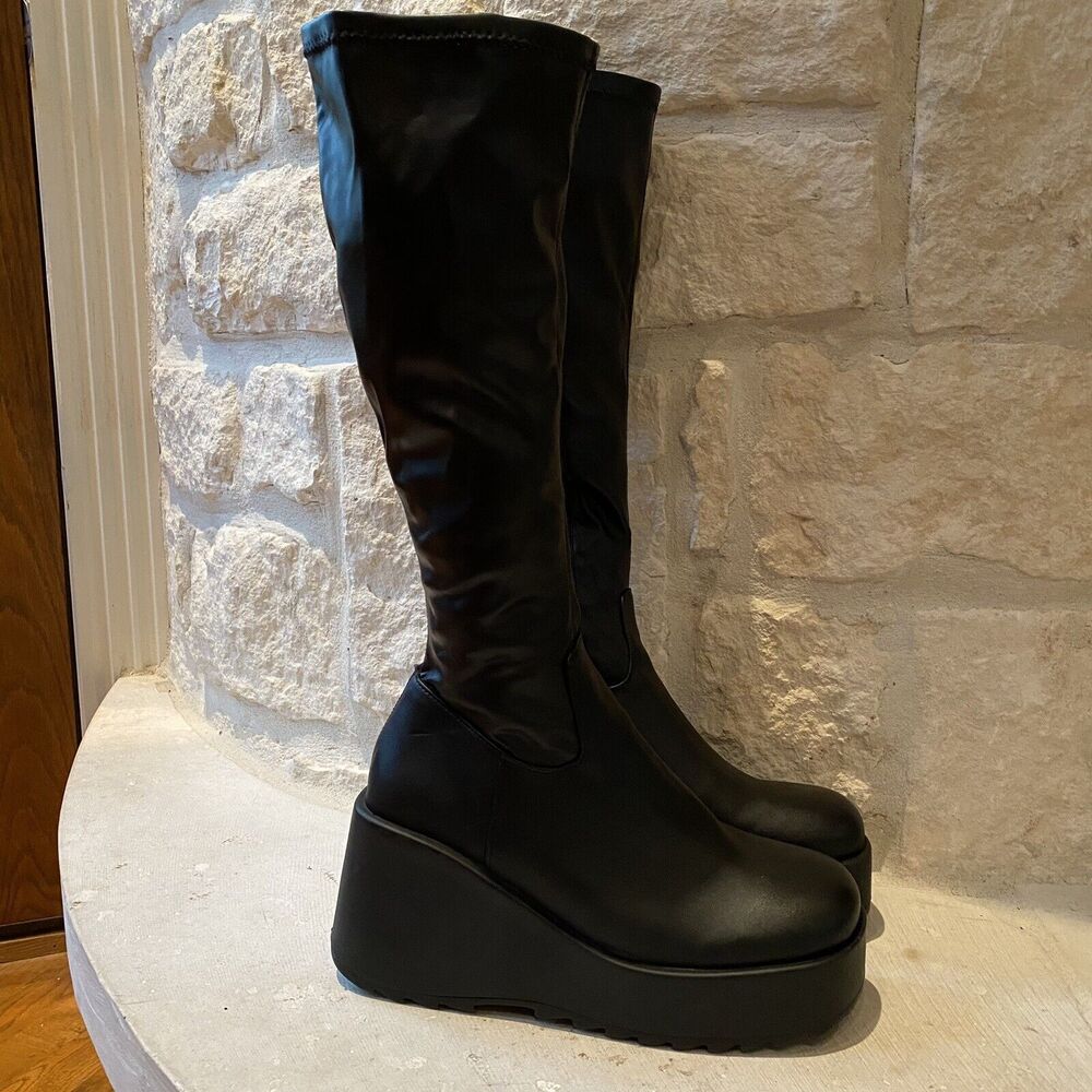 Steve Madden Duke30 Knee High Platform Boots 4” Heel Goth Punk Womens Size 9 - Picture 2 of 11